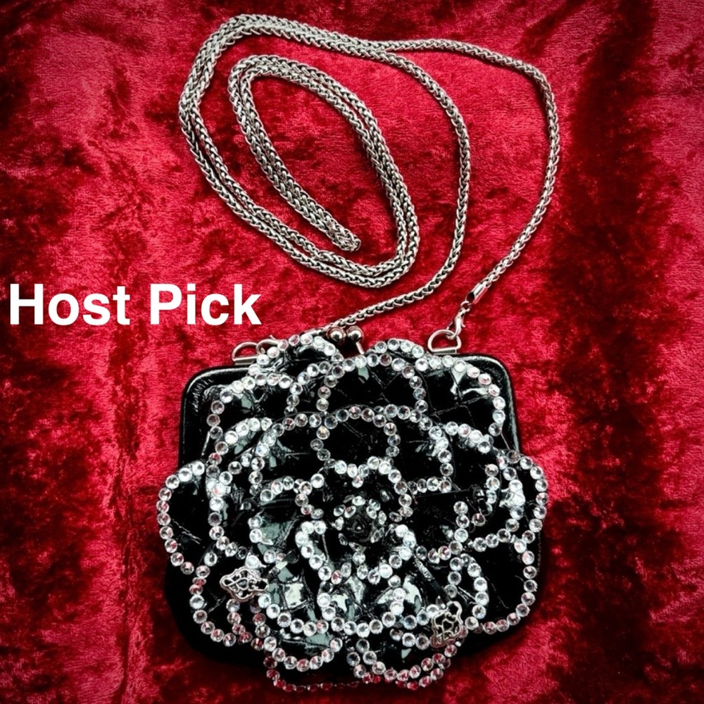 Brighton Black Roselie Patent Leather Bling Coin Purse Bag Pewter Bedazzled Cute